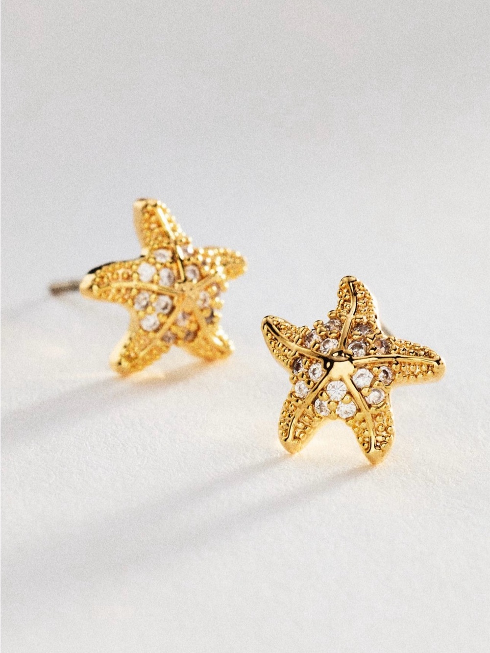 Anthropologie Gold Crystal Starfish Stud Earrings